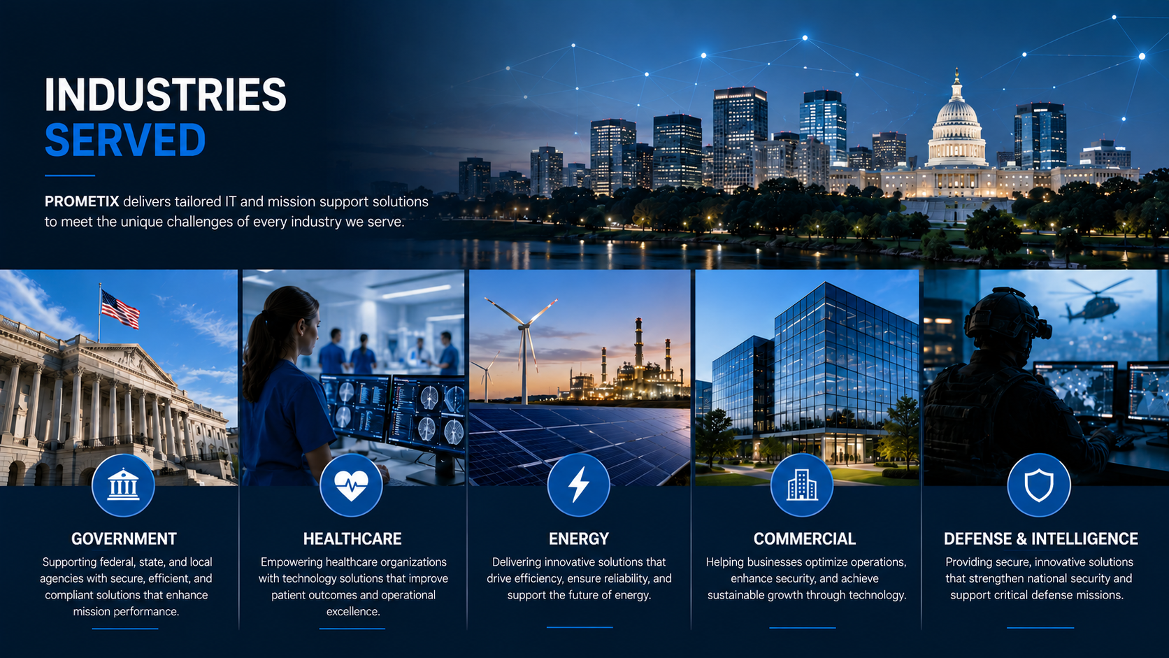 PROMETIX INDUSTRIES SERVED PROMETIX solutions for government and commercial industries